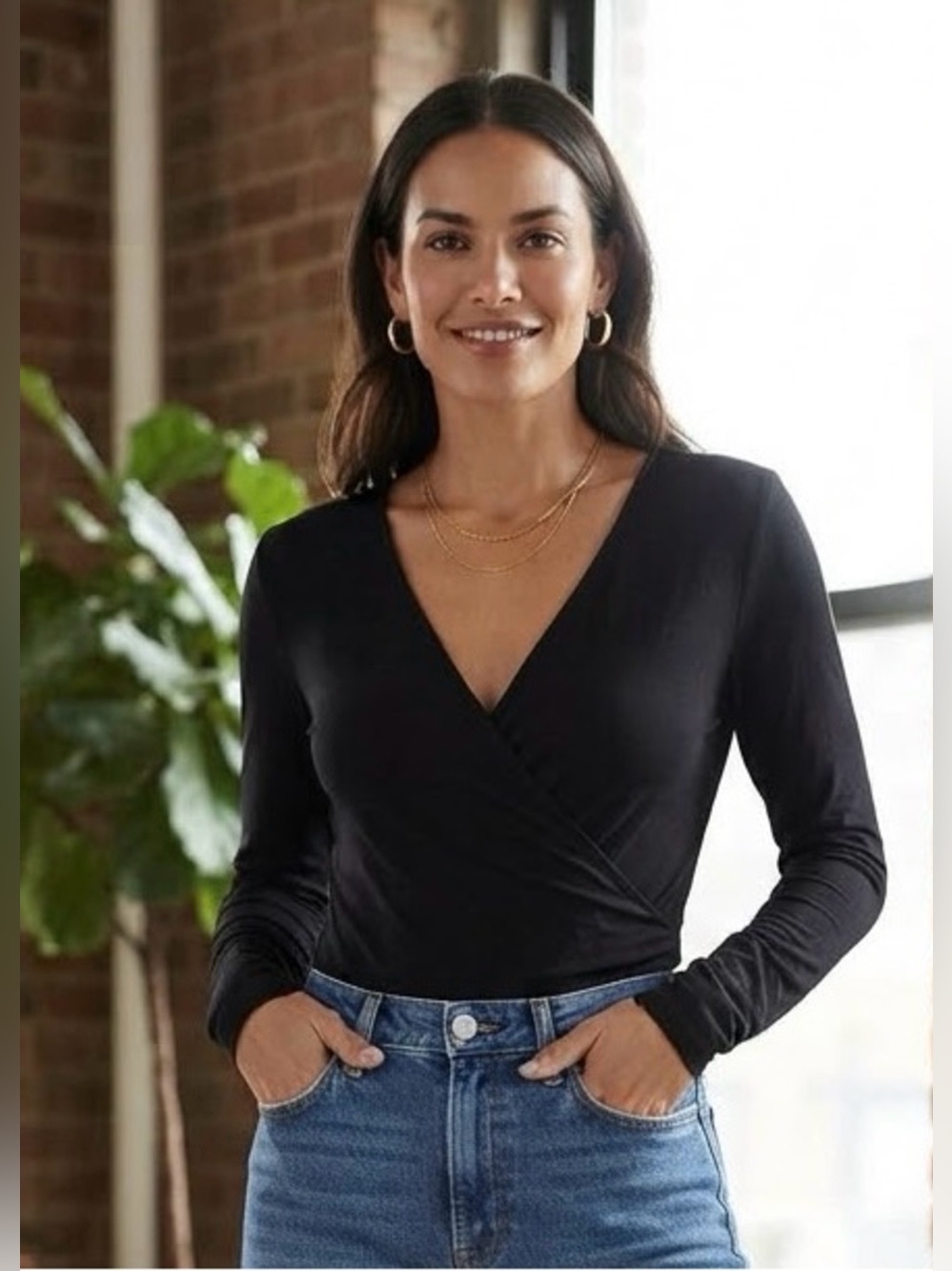 J. Crew Black Long-Sleeve Wrap-Style Bodysuit .XXS. Sleek black bodysuit with a